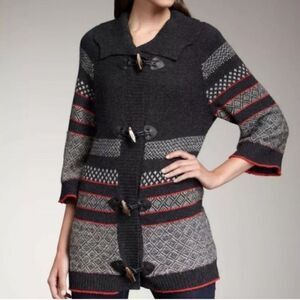 Splendid Nordic Fair Isle Cardigan Sweater Grey Red Medium
